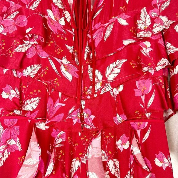 La Maison Talulah Silk Blend Long Sleeve Floral Ruffle Mini Dress Size Small Red - Picture 4 of 10